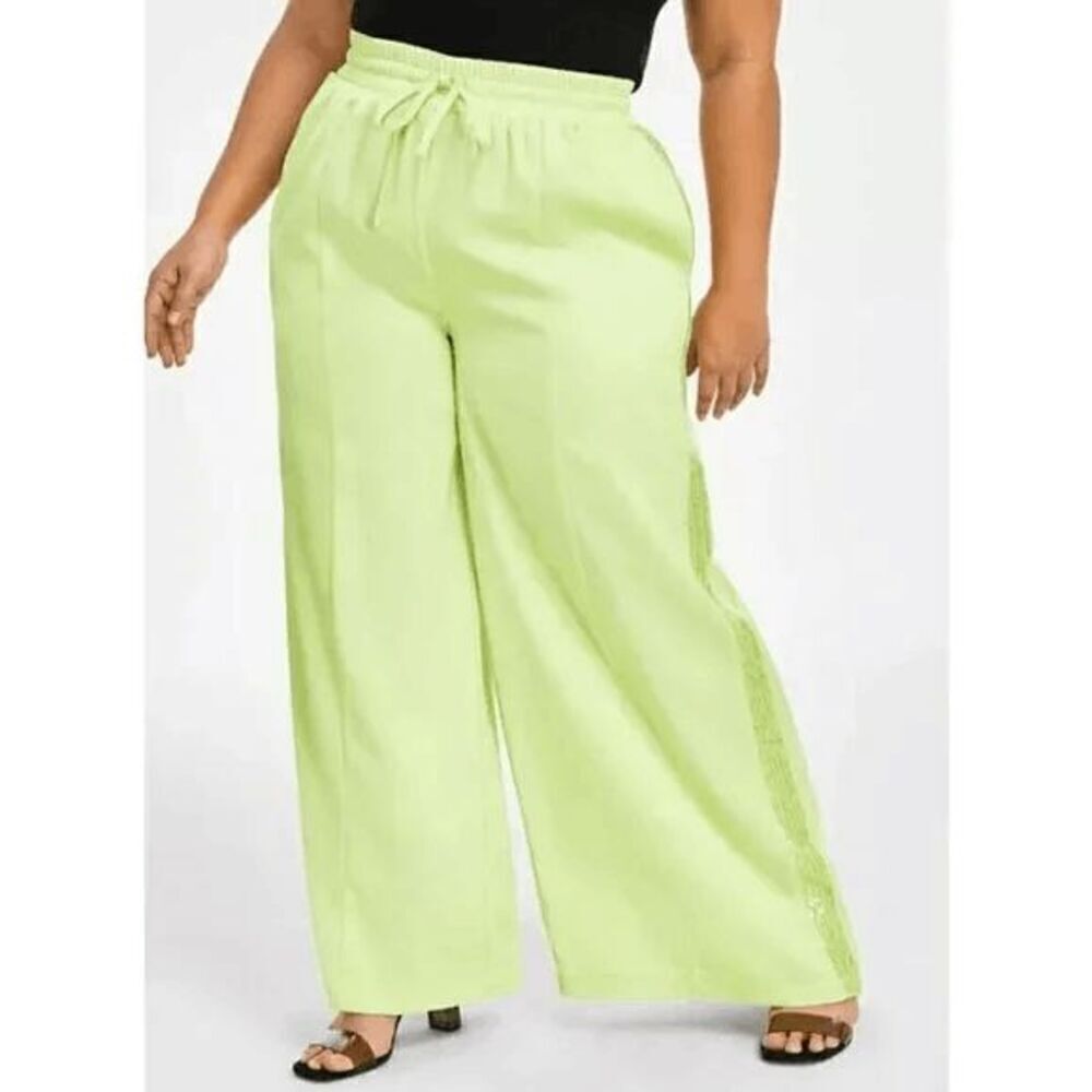 Nina Parker Women's Trendy Plus Size Sequin-Stripe Wide-Leg Pants 3X